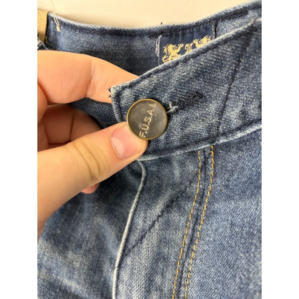 F.U.S.A.I. Mens Denim Shorts Size 40 Blue Medium Wash Cuffed Embroidered Pockets